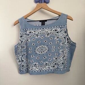 Y2K Large Crop Tank Top Bandana Grunge Bikercore Baby Blue Studded Rock